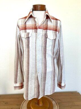 70's Kensington California Mens's Plaid Shirt - Size Large - Earth Colors